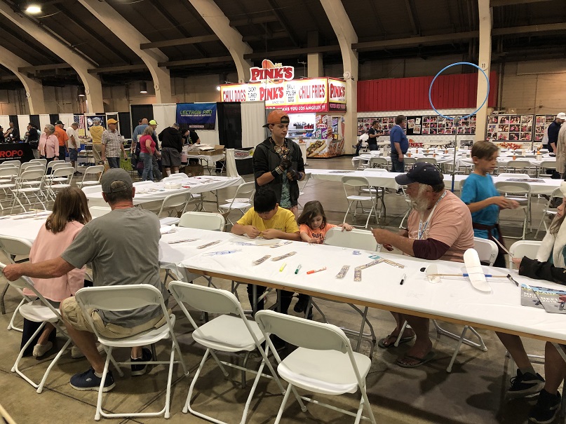 The Make and Take for airplanes was walk up. The little kids got Guillow's sliptogether gliders.  The older kids built Delta Darts but there was no place to fly them.
